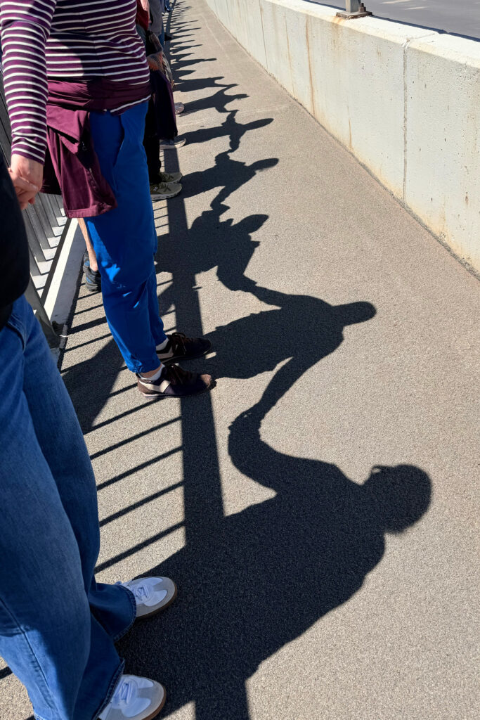 Protesters hand in hand on the bong bridge